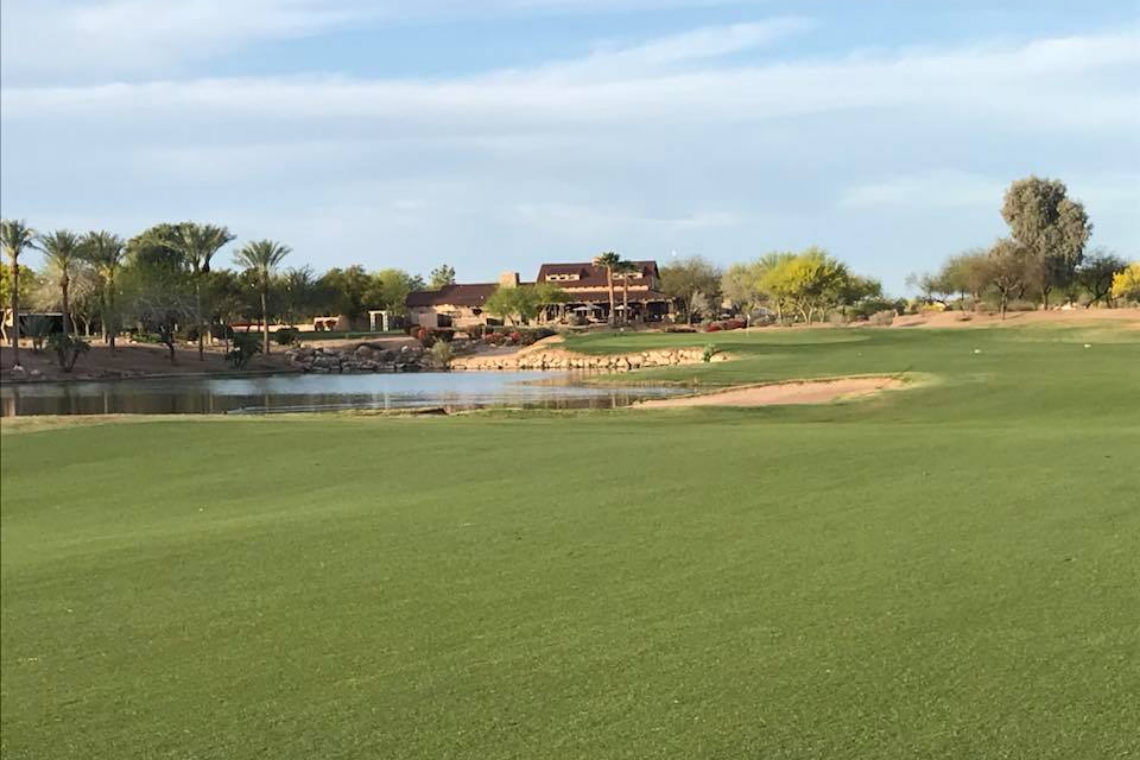 Golf Course Green with bunkers and trees