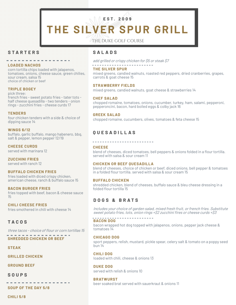 2025 Silver Spur Lunch Menu